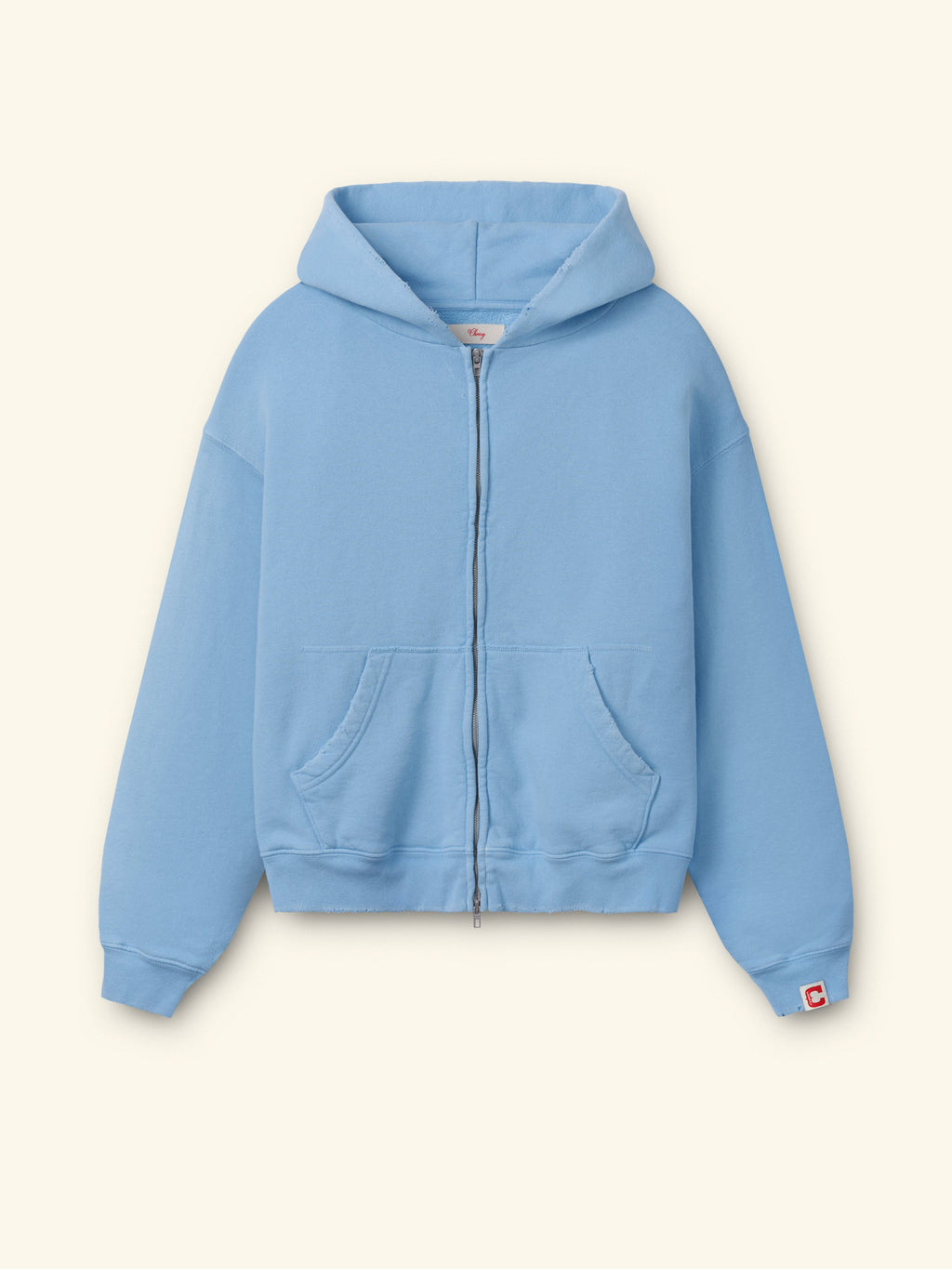 Distressed Zip Up Hoodie (Sky Blue)