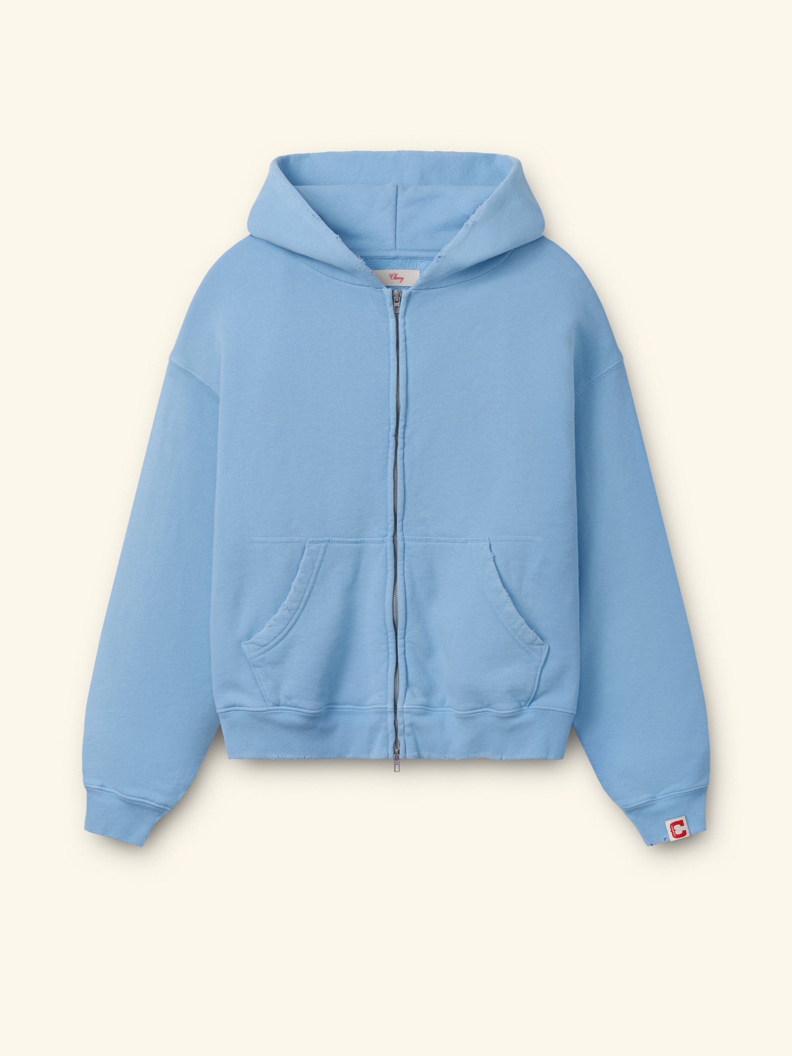 Distressed Zip Up Hoodie (Sky Blue)