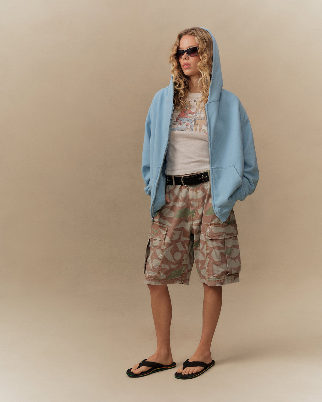 Distressed Zip Up Hoodie (Sky Blue)