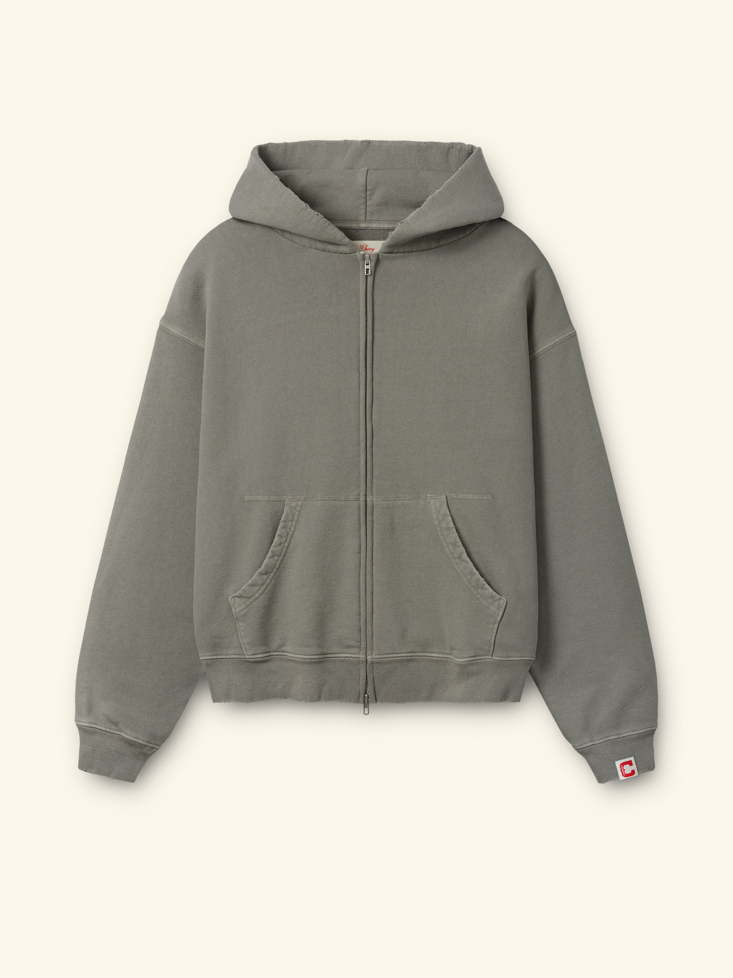 Distressed Zip Up Hoodie (Smoke)