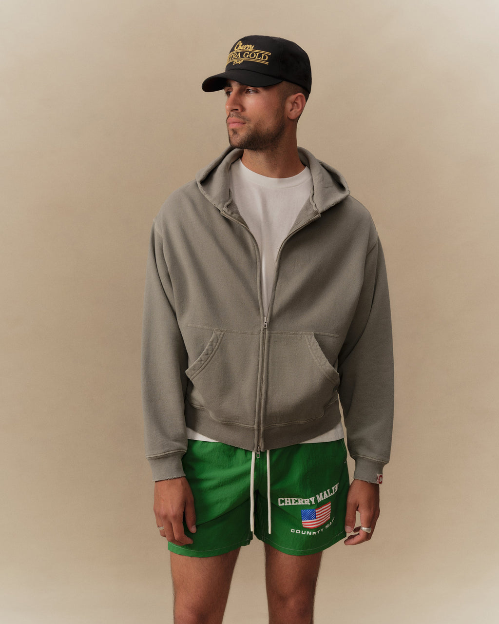Distressed Zip Up Hoodie (Smoke)