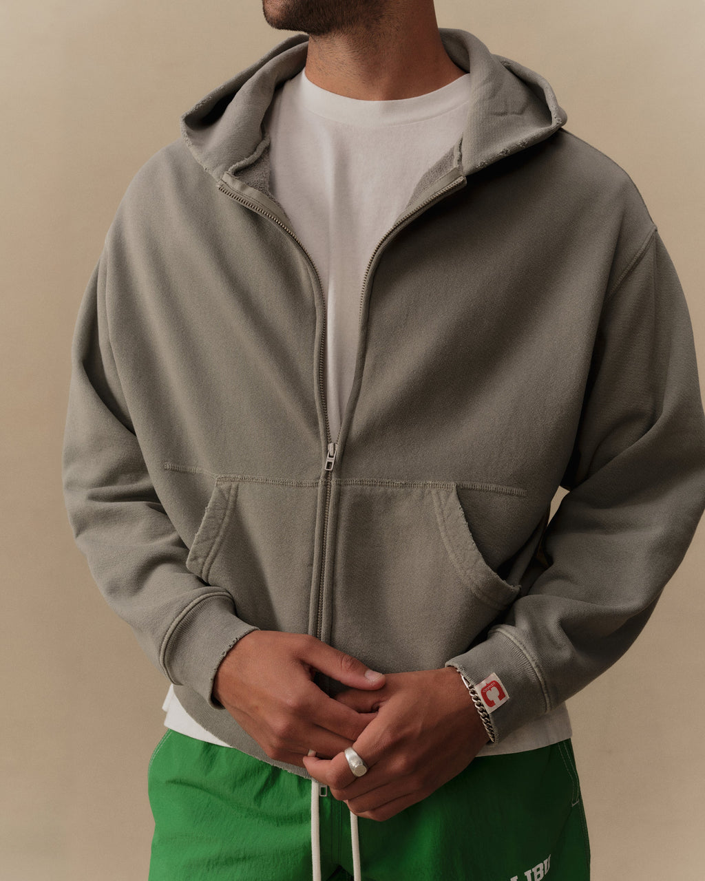 Distressed Zip Up Hoodie (Smoke)