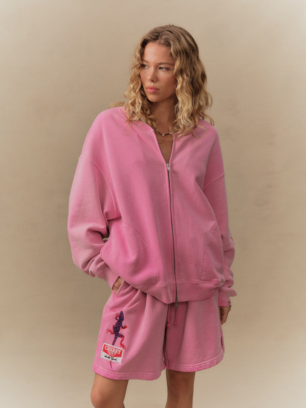 Gecko Zip Up Crew (Fuchsia)