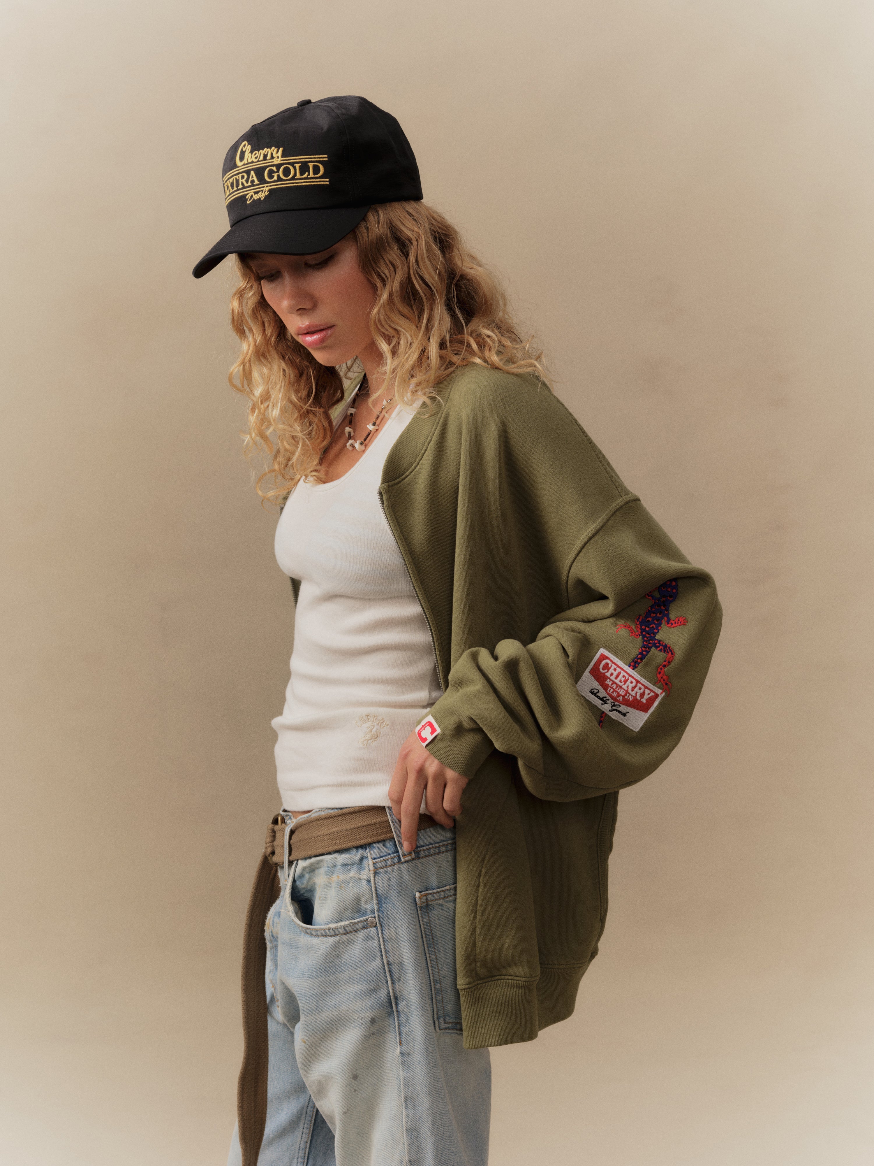 Gecko Zip Up Crew (Cactus)