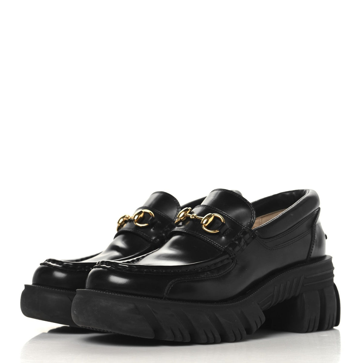 Magnum Calfskin Nappa Samoa Womens Horsebit Platform Chunky Lug Sole 40mm Loafers 38.5  Black