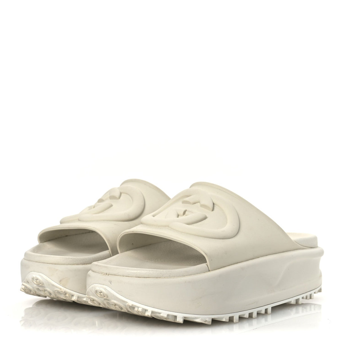 Soft Rubber Womens Interlocking G Platform 42mm Slide Sandals 40 Off White