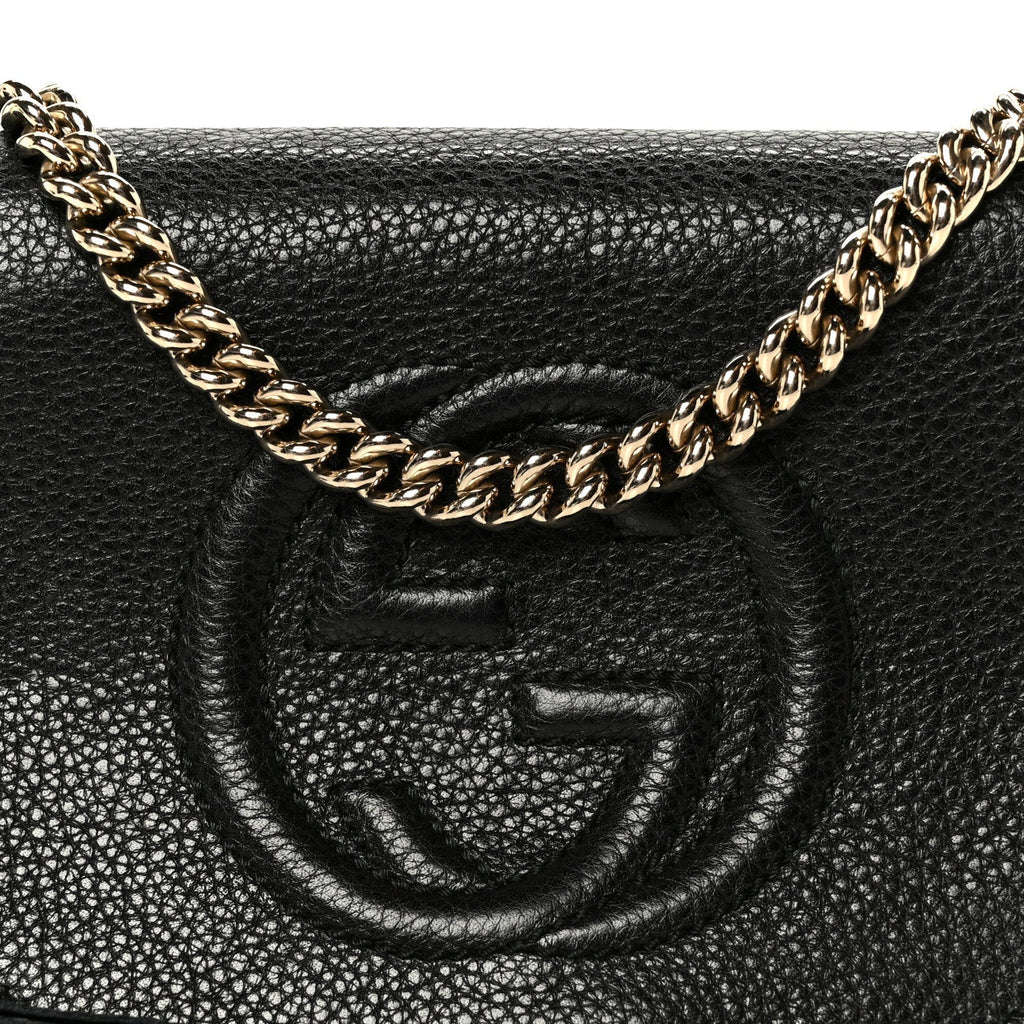 Pebbled Calfskin Small Soho Flap Crossbody Black