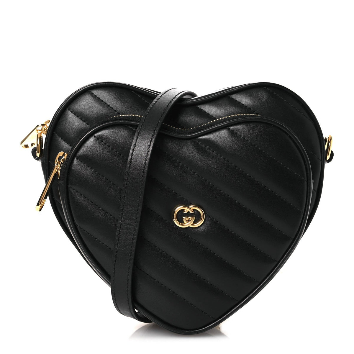 Calfskin Matelasse DDiagonal Mini Interlocking G Heart Shoulder Bag Black