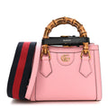 Textured Dollar Calfskin Web Mini Diana Tote Bag Wild Rose Black