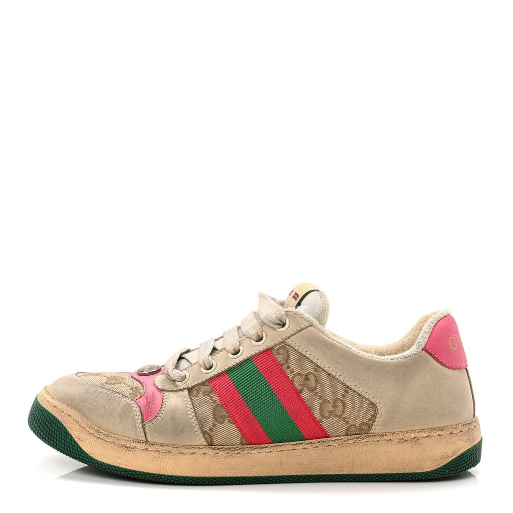 GG Monogram Nubuck Web Womens Screener Sneakers 38 New Sand Dusty Milk Pink