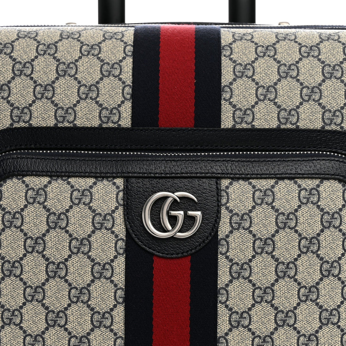 GG Supreme Monogram Textured Dollar Calfskin Web Small Savoy Cabin Trolley Beige Blue