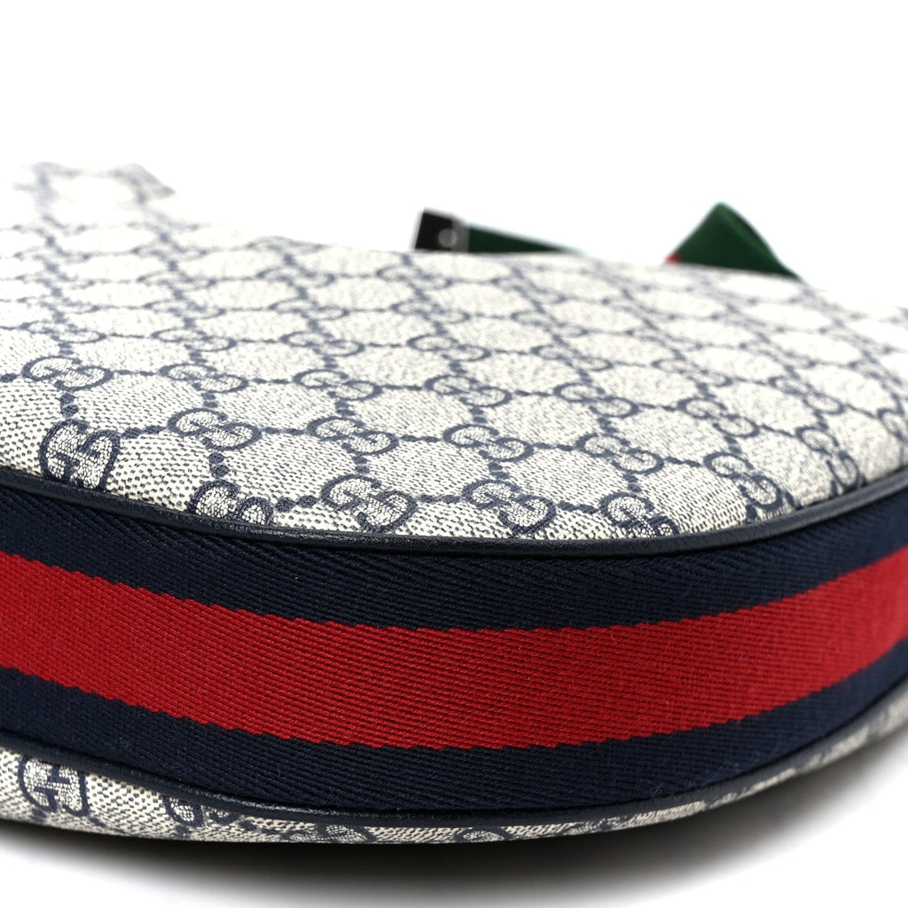 GG Supreme Monogram Textured Calfskin Web Large Attache Shoulder Bag Beige Blue