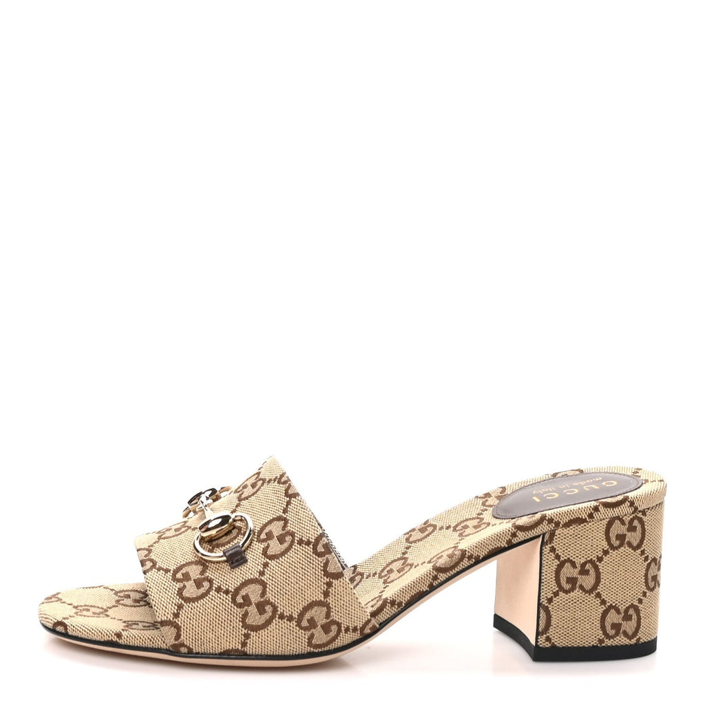 GG Monogram Horsebit Slide Sandals 38.5 Camel Brown