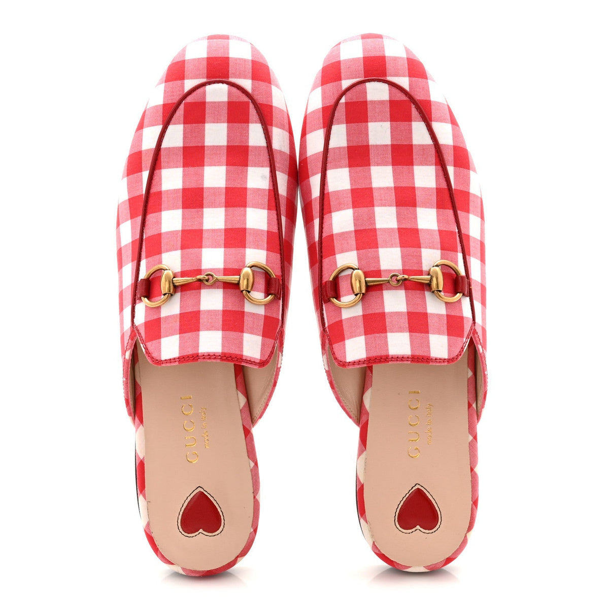 Cotton Gingham Womens Princetown Slippers 36 White Red