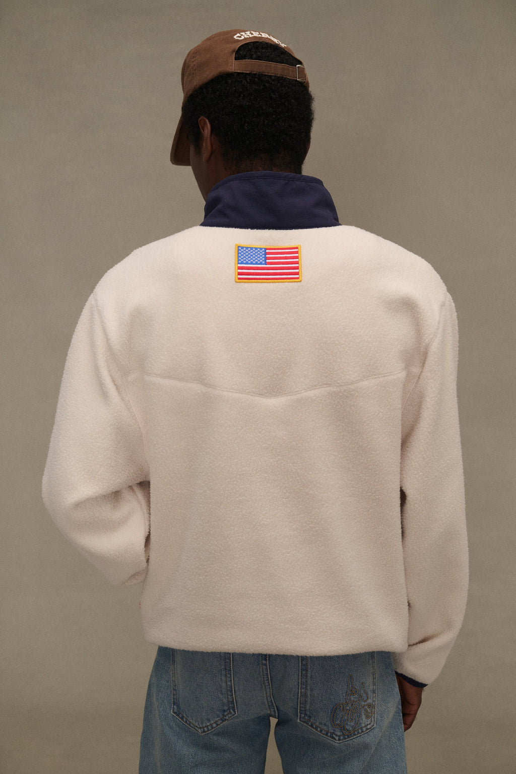 Racing Half Zip Fleece (Cream/Navy)
