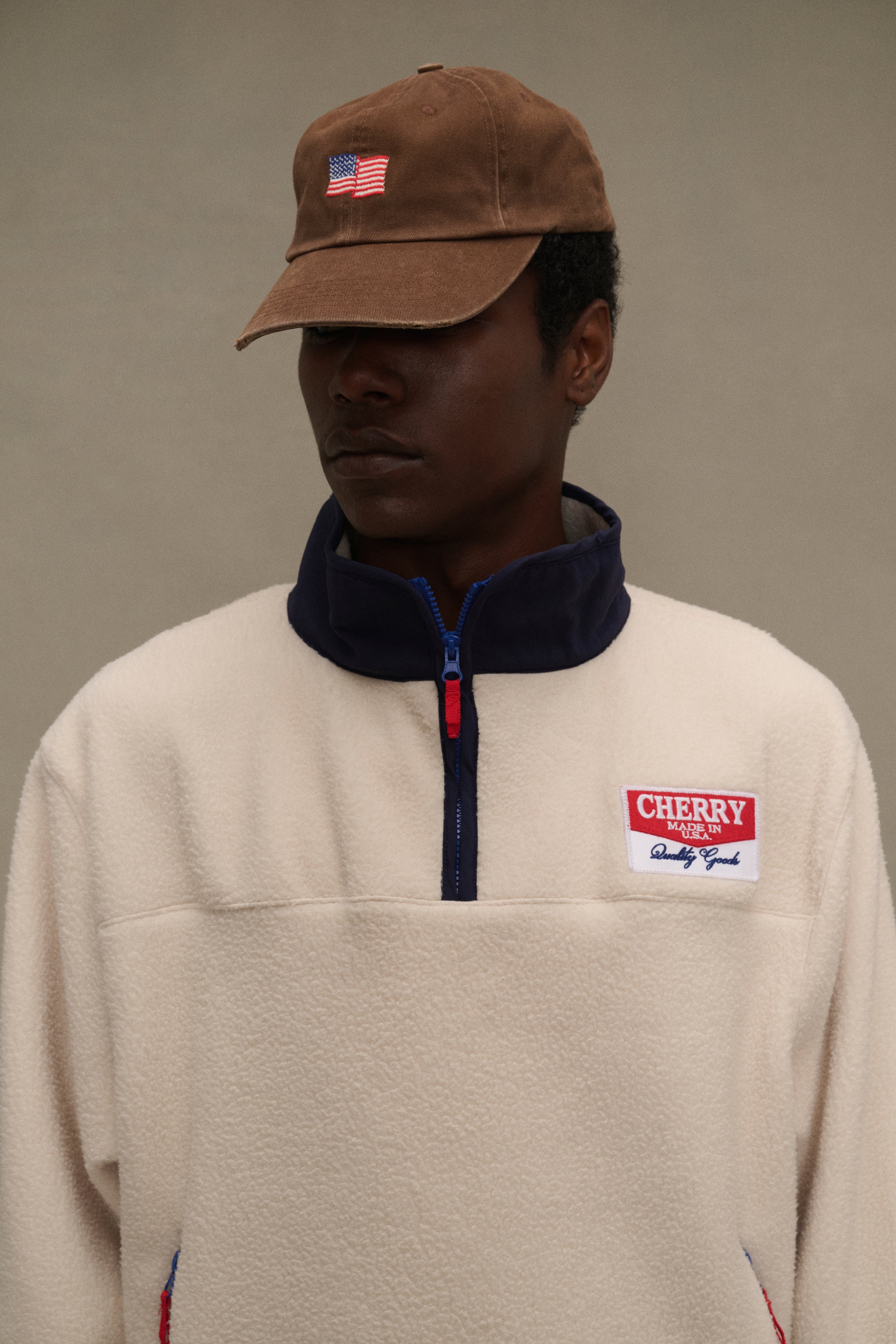 Racing Half Zip Fleece (Cream/Navy)