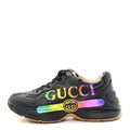 Calfskin Iridescent Logo Mens Rhyton Sneakers 9 Black