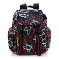Techno Canvas GucciGhost Double Buckle Backpack Blue Agata Hibiscus Red