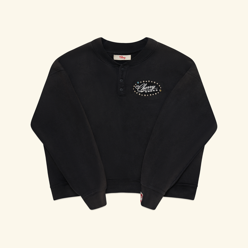 Five Star Studded Henley Crewneck (Vintage Black)