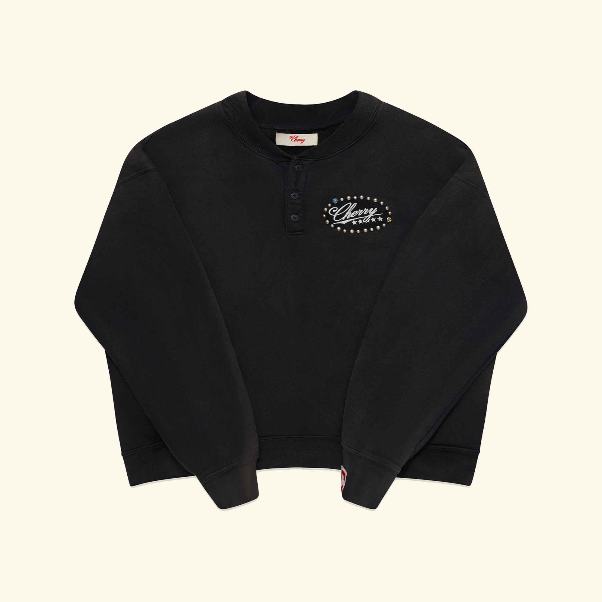 Five Star Studded Henley Crewneck (Vintage Black)