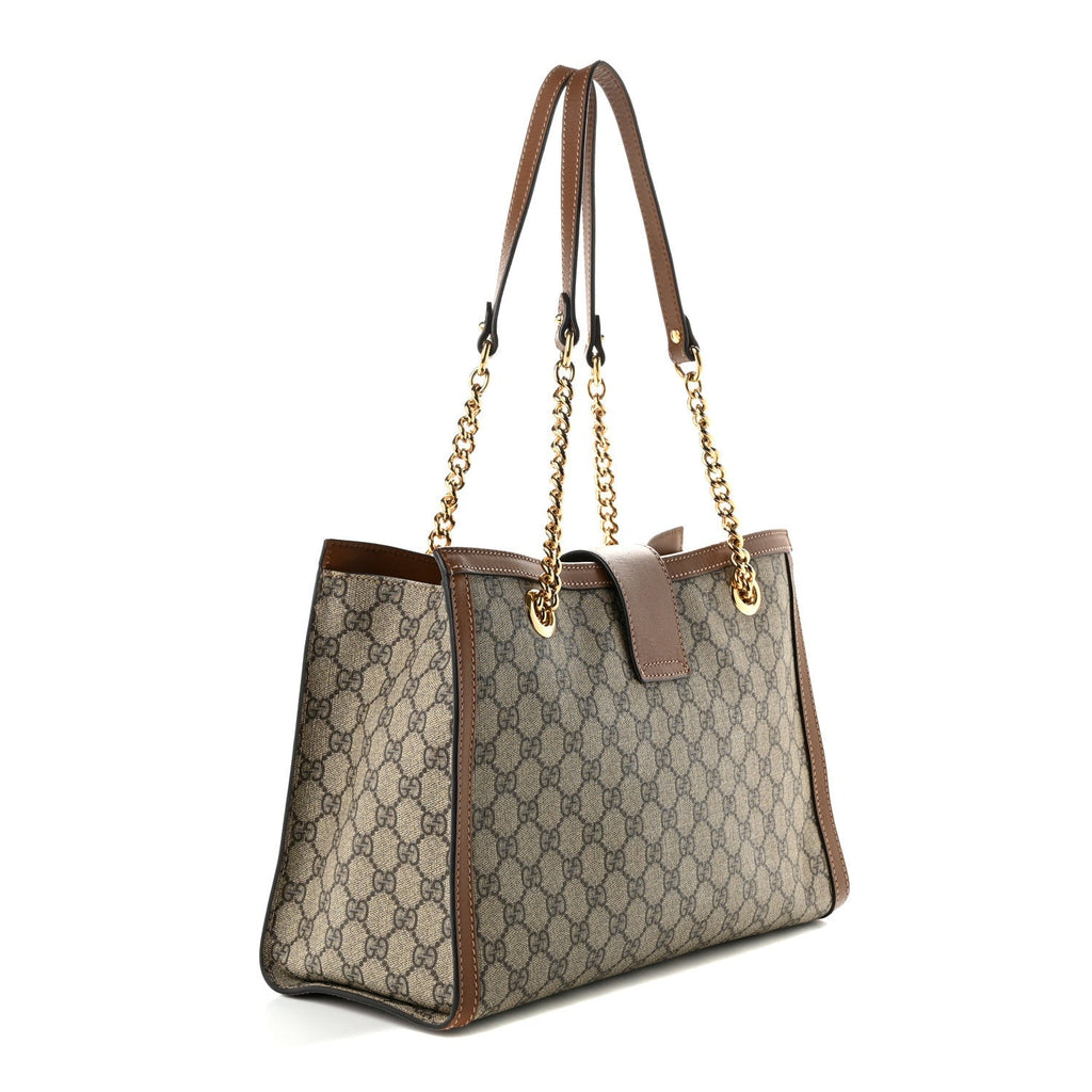 GG Supreme Monogram Medium Padlock Tote Beige Cuir