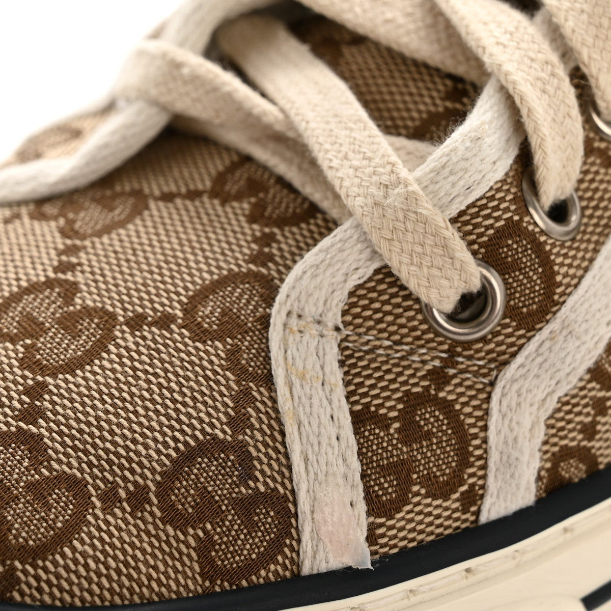 GG Monogram Web Womens 1977 Tennis Sneakers 40.5 Beige Ebony Mystic White