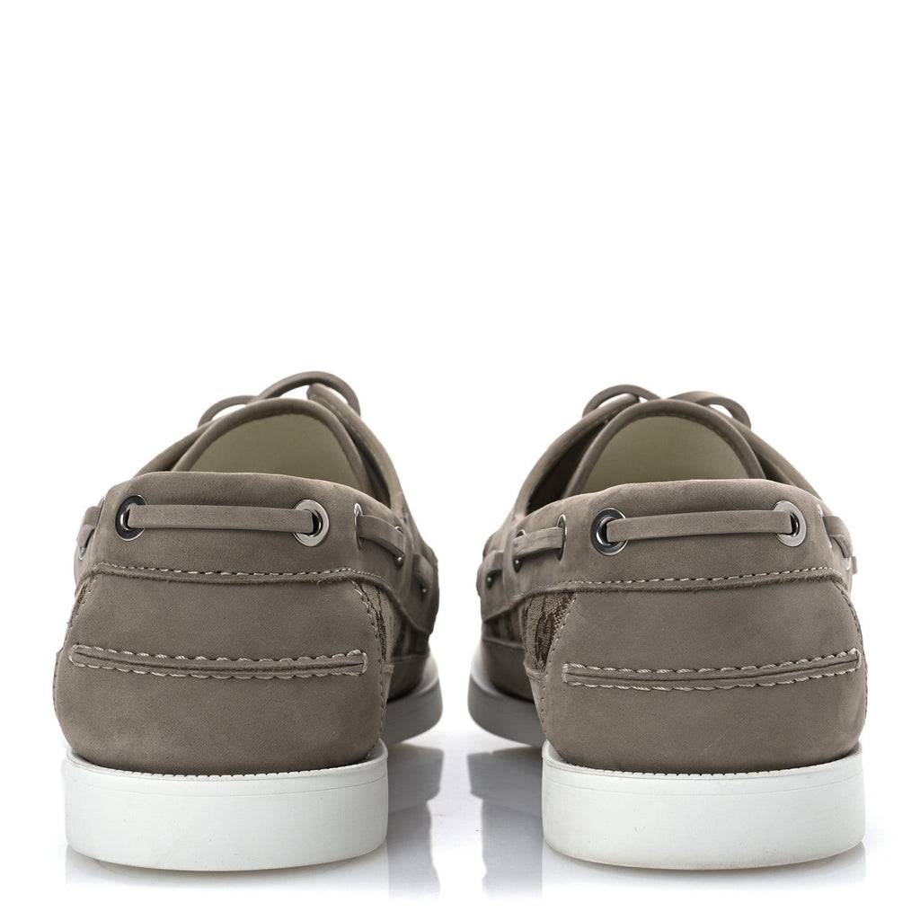 GG Supreme Monogram Canvas Nubuck Mens Lace Up Boat Shoes 9.5 Oatmeal Beige Ebony