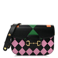 Textured Calfskin Geometric Print Horsebit 1955 Shoulder Bag Black Multicolor