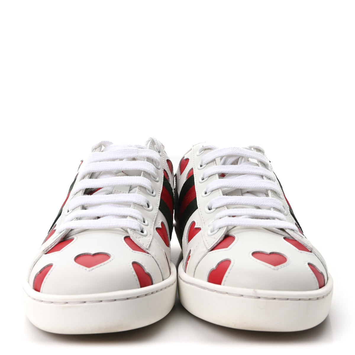 Calfskin Miro Soft Web Heart Cut Out Womens Ace Sneakers 36.5 White Light Hibiscus Red New Shamarock