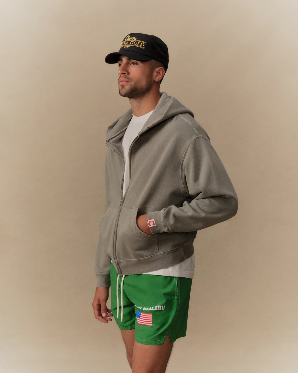 Distressed Zip Up Hoodie (Smoke)