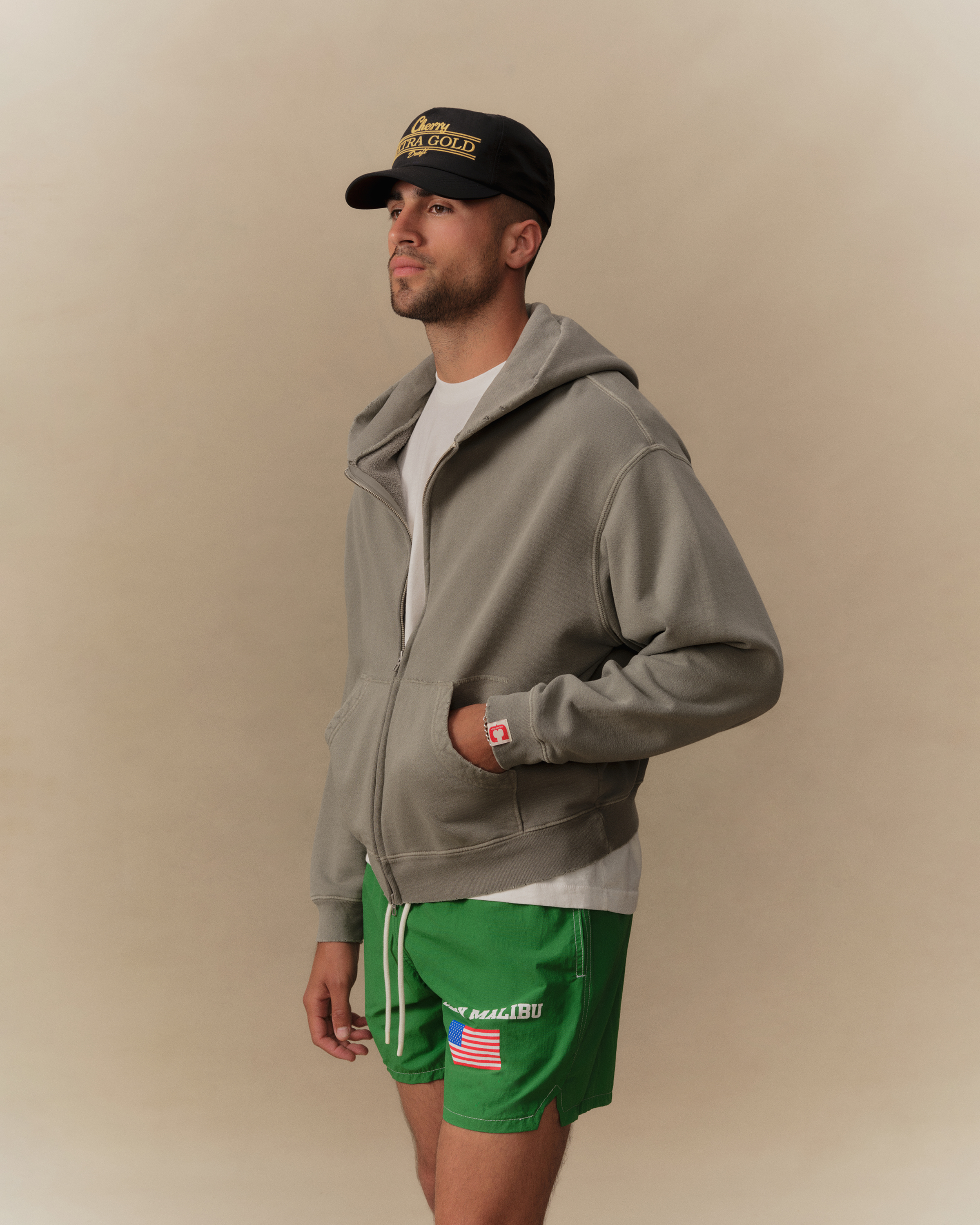 Distressed Zip Up Hoodie (Smoke)