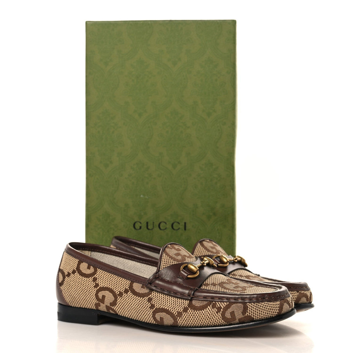 Monogram Jumbo GG Malaga Kid Horsebit Womens Jordaan Loafers 36.5 Camel Ebony New Acero Beige