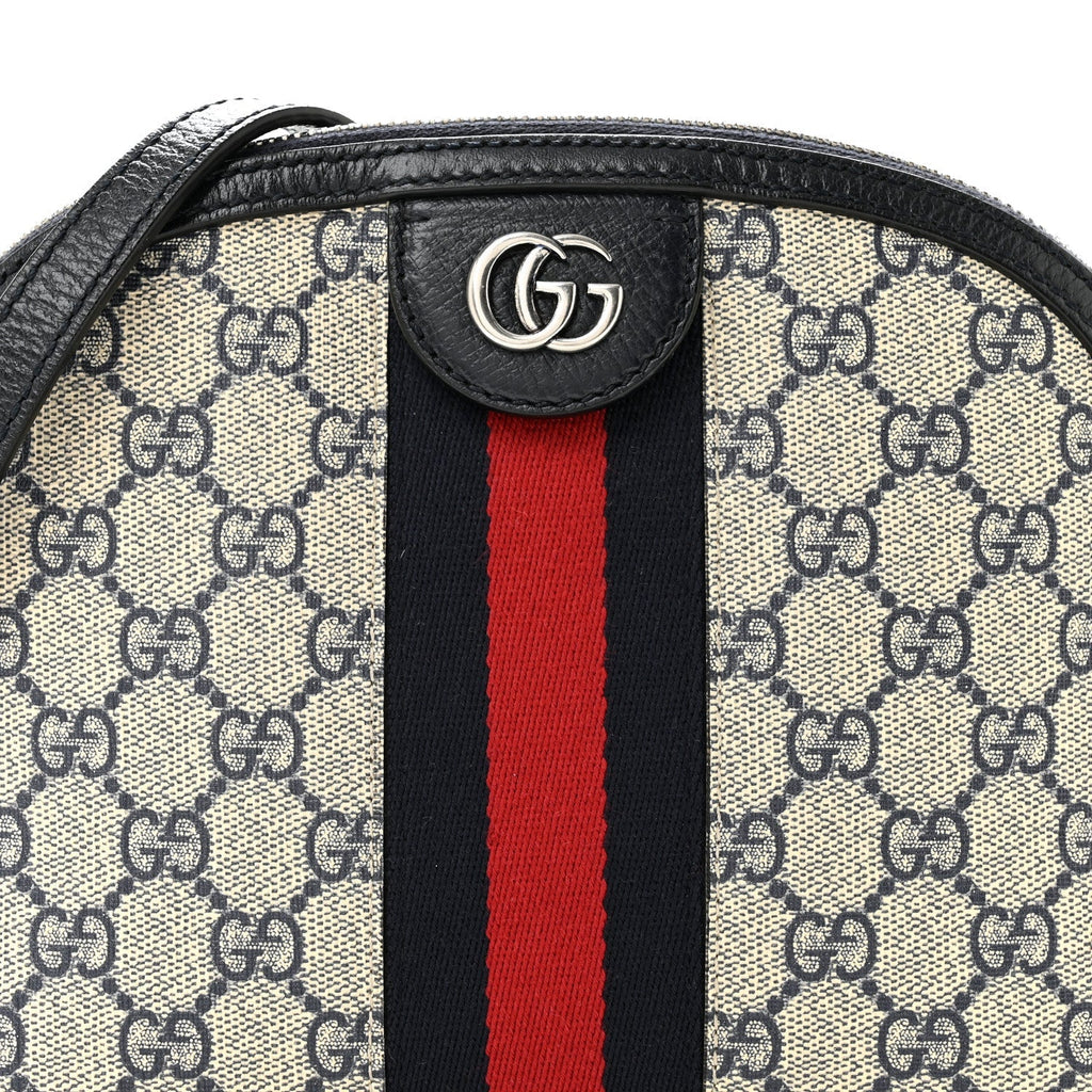 GG Supreme Monogram Textured Dollar Calfskin Web Small Ophidia Dome Shoulder Bag Beige Blue