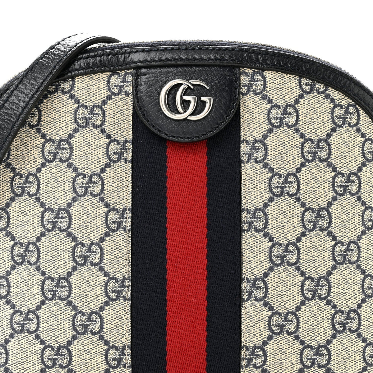 GG Supreme Monogram Textured Dollar Calfskin Web Small Ophidia Dome Shoulder Bag Beige Blue