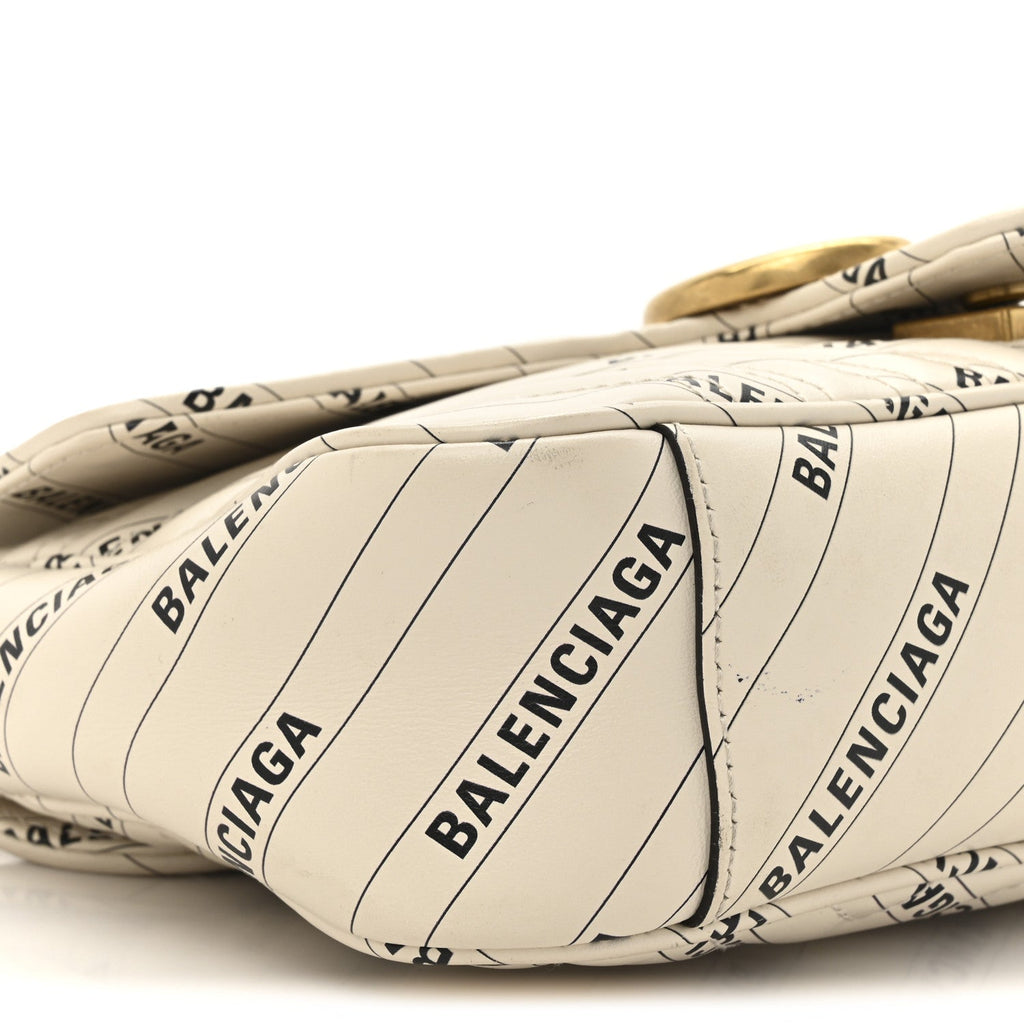 X BALENCIAGA Calfskin Matelasse Logo Print Small GG Marmont Shoulder Bag White