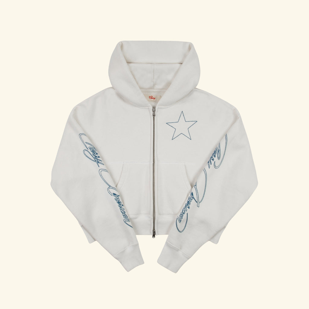American Star Cropped Zip Hoodie (Vintage White)