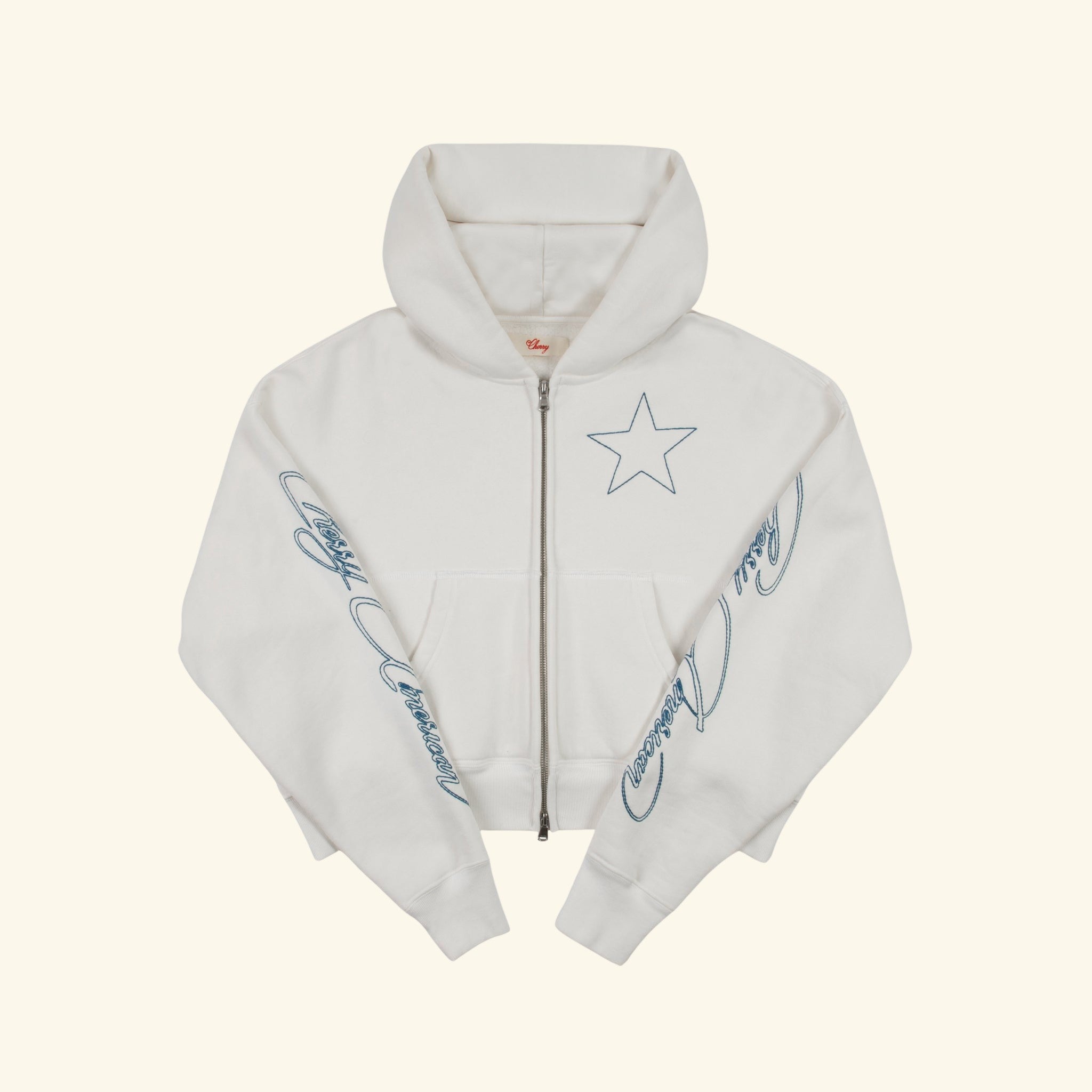 American Star Cropped Zip Hoodie (Vintage White)