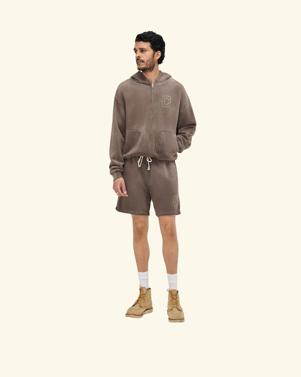 Studded Zip Up Hoodie (Vintage Brown)