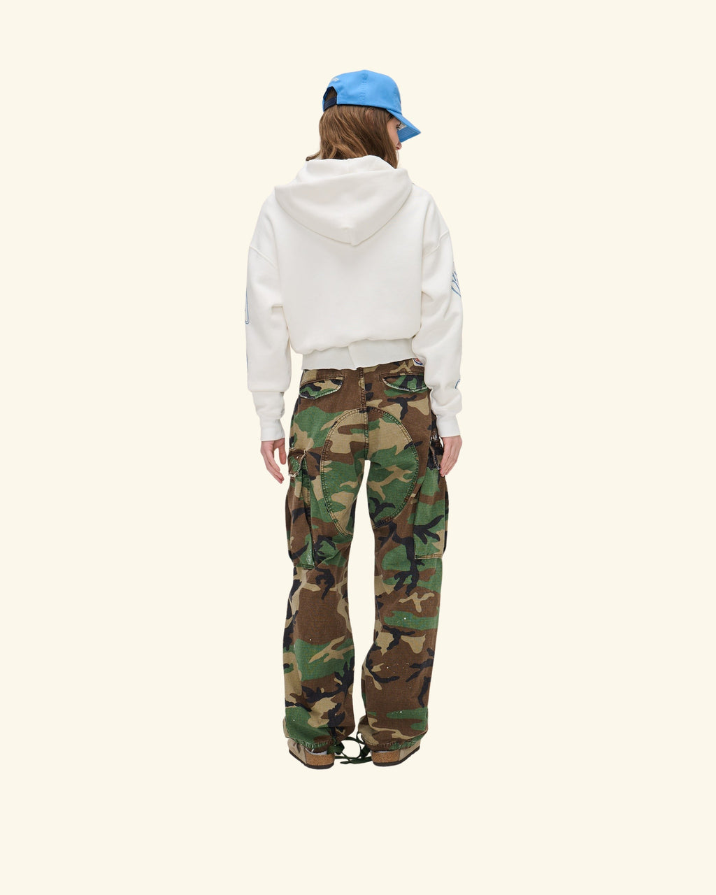 American Star Cropped Zip Hoodie (Vintage White)