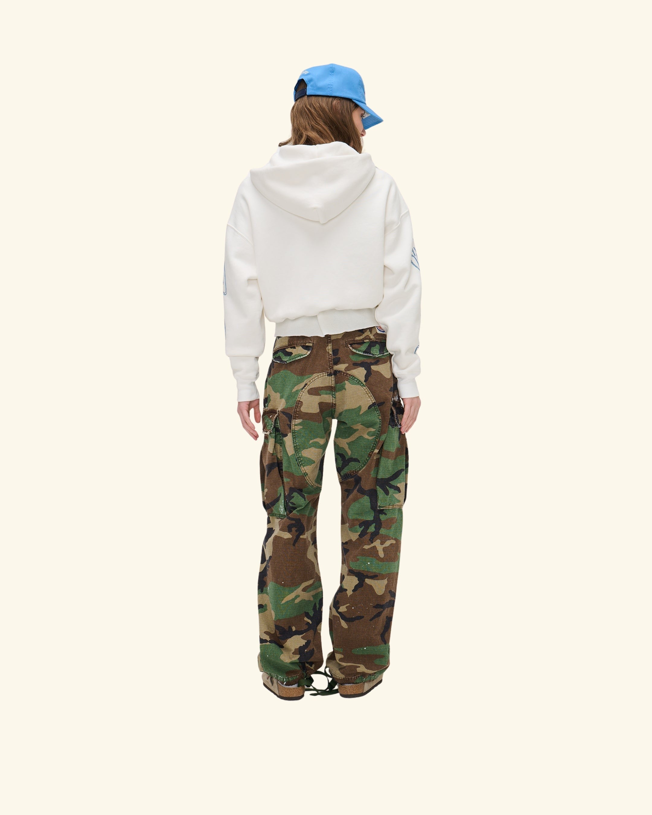American Star Cropped Zip Hoodie (Vintage White)