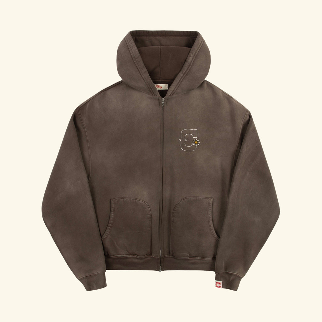 Studded Zip Up Hoodie (Vintage Brown)